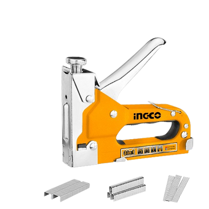 Ingco HSG1405 3-in-1 Staple Gun with Adjustable Driving Force and 600pcs Assorted Staples and Brad Nails