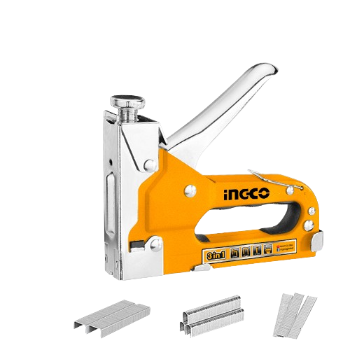 Ingco HSG1405 3-in-1 Staple Gun with Adjustable Driving Force and 600pcs Assorted Staples and Brad Nails