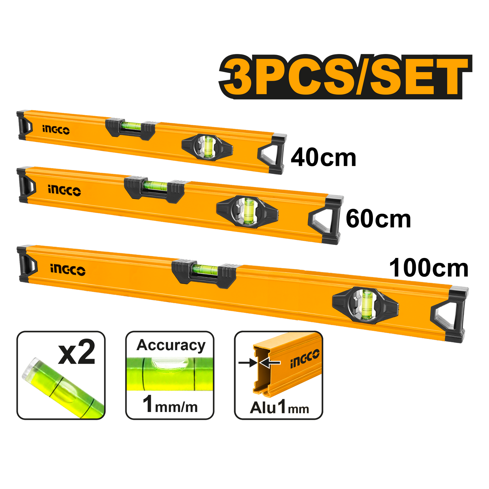 Ingco HSL10403 3-Piece Spirit Level Set - Precise Measurements for Eve ...