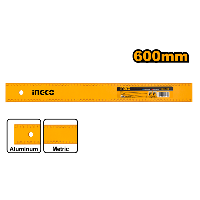 Ingco HSR26002 60cm Anodized Aluminum Ruler - Precision Measuring for ...