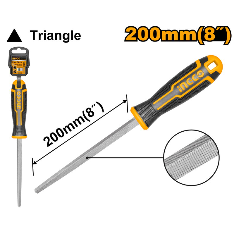 Ingco HSTF088: 200mm Triangle Steel File, T12 Steel Material, Plastic ...