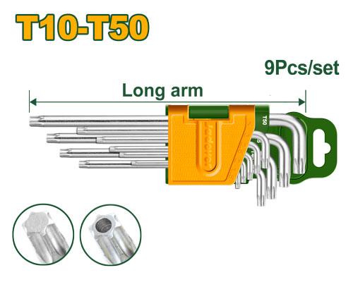 Jadever 9 Pcs Long Arm Torx Key Set Cr-V Chrome Plated T10–T50 (JDHK3291)