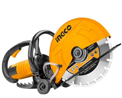 Ingco PC3558 Power Cutter - 2800W, 355mm Blade, Max Cutting Depth 120mm, Includes Extra Carbon Brushes, 1x 355mm Cutting Disc, 1x 5m Water Pipe, Packed in a Carton Box