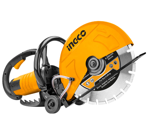 Ingco PC3558 Power Cutter - 2800W, 355mm Blade, Max Cutting Depth 120mm, Includes Extra Carbon Brushes, 1x 355mm Cutting Disc, 1x 5m Water Pipe, Packed in a Carton Box