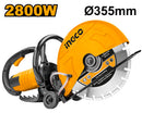 Ingco PC3558 Power Cutter - 2800W, 355mm Blade, Max Cutting Depth 120mm, Includes Extra Carbon Brushes, 1x 355mm Cutting Disc, 1x 5m Water Pipe, Packed in a Carton Box