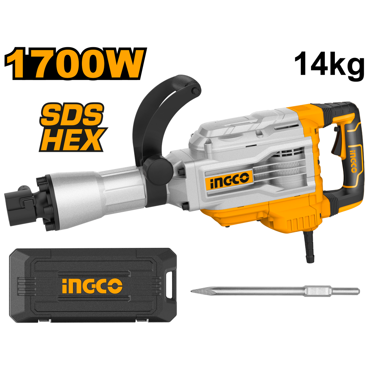 Ingco PDB17026 Demolition Breaker - 1700W, 1900bmp Impact Rate, 45J Impact Force