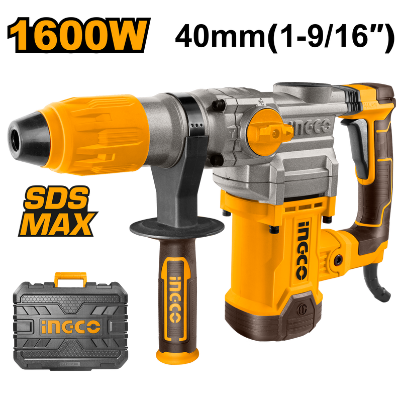 Ingco RH1600388 Rotary Hammer - 1600W, 10.0J Impact Energy, SDS MAX Chuck System