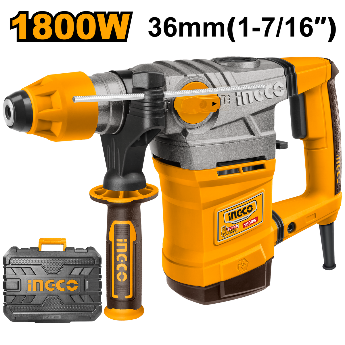 Ingco RH18008 Rotary Hammer - 1800W, 7.0J Impact Energy, High-Power Drilling