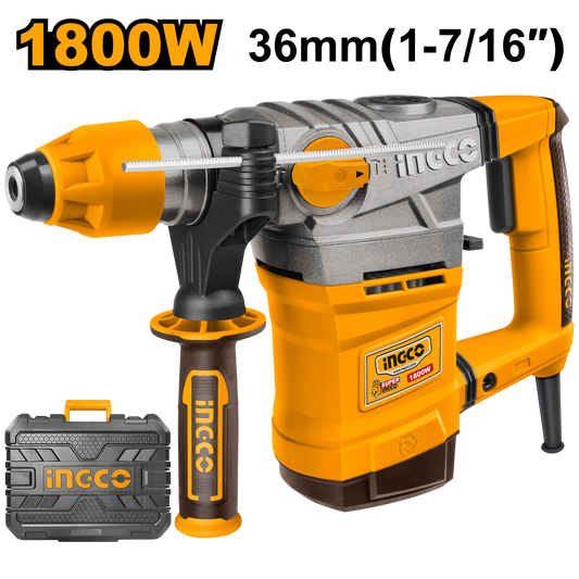 Ingco RH18008 Rotary Hammer - 1800W, 7.0J Impact Energy, High-Power Drilling