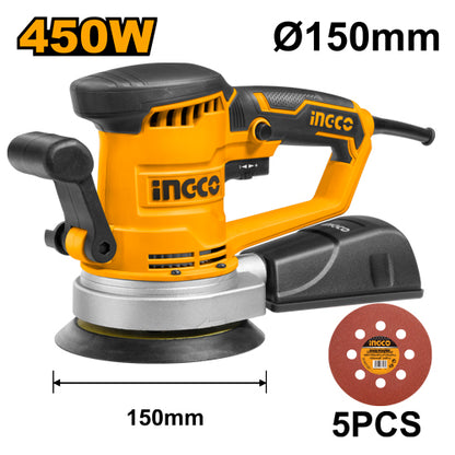 Ingco RS4508 Rotary Sander - 450W, 4000-13000rpm, 150mm Sanding Pad