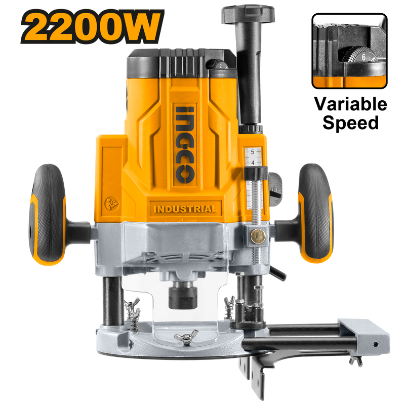 Ingco RT22008 Electric Router - 2200W, Variable Speed, Multi-Collet Sizes