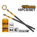 Ingco SDBIM11T2563 Impact Screwdriver Bits - T25, 150mm, 10pcs/set, High Visibility Sleeve, S2 Industrial Steel, Packed by Plastic Box