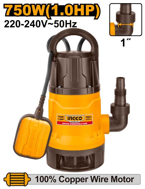Ingco Sewage Submersible Pump SPD7508 - 220V-240~50Hz, 750W(1.0HP)
