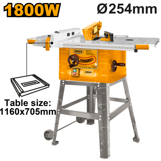 Ingco TS180028 1800W Table Saw with 254mm Blade and 85mm Cutting Capacity