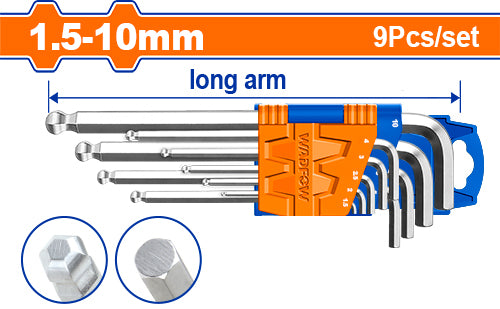 Wadfow 9-Piece Long Arm Ball Point Hex Key Set WHK2291 - Versatile Precision Fastening