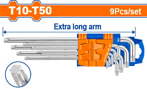 Wadfow 9-Piece Extra-Long Arm Torx Key Set WHK3292 - Precision Torx Fastening in Hard-to-Reach Areas