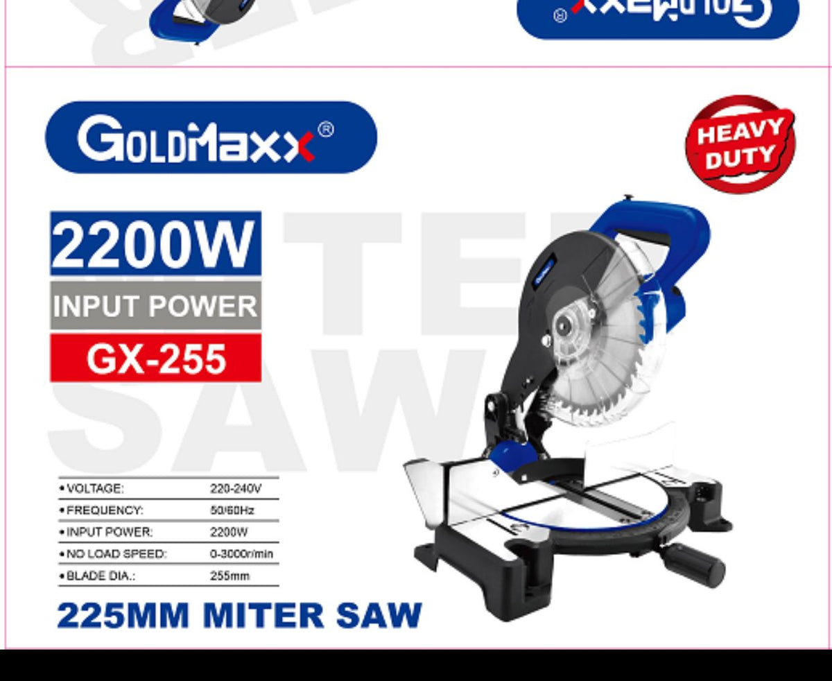 Goldmaxx GX-255 225mm Miter Saw – 2200W Heavy Duty Saw with 3000RPM No-Load Speed