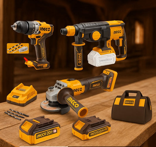 INGCO 3-in-1 Cordless Brushless Combo Kit – 20V Series